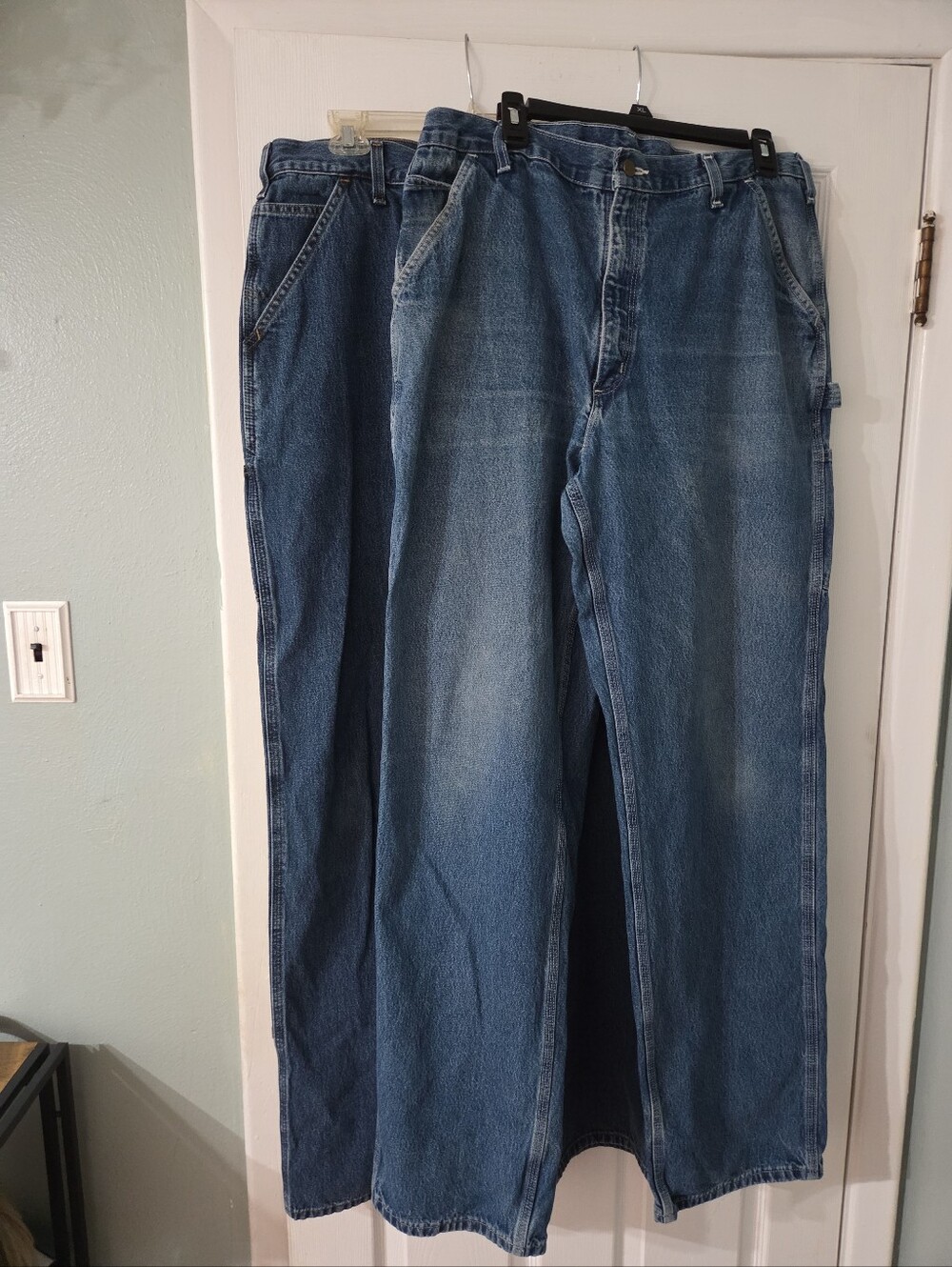 Two Pair Carhartt Men's Denim Cargo Jeans Original Dungaree Fit.  38x36